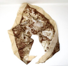 Vintage Scarf Triangle Shape Sheer Brown Floral Flower Pattern 50" long