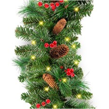 9ft Pre-Lit Holiday Pre-Decorated Christmas Garland for Stairs, Fireplace, De...