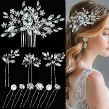 10 PCS Silver Rhinestone Pearl Bridal Hair Pins Wedding Accessories Bride