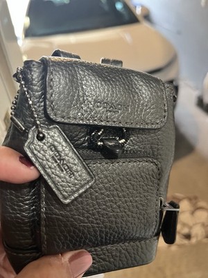 Coach Gray Leather Mini Backpack Bag Charm Logo w/ Carabiner Clip