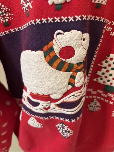 VTG Spumoni XMAS Holiday Sweatshirt Double Sided Print M USA Chicken Sheep CUTE - Picture 3 of 20