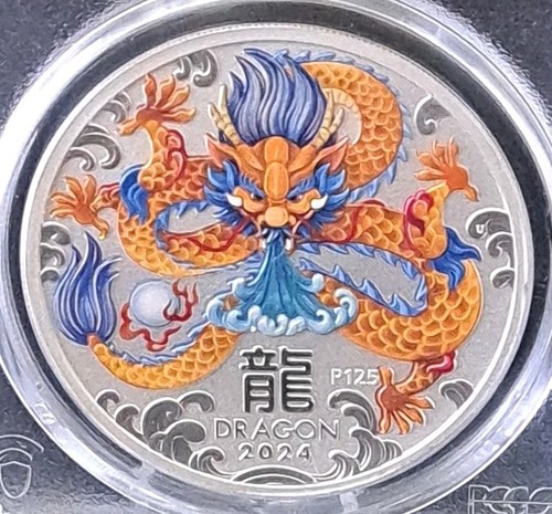 2024-P125 Lunar Year Of The Dragon 1 Oz Silver Dollar PCGS MS70 Australia Orange - Picture 4 of 5