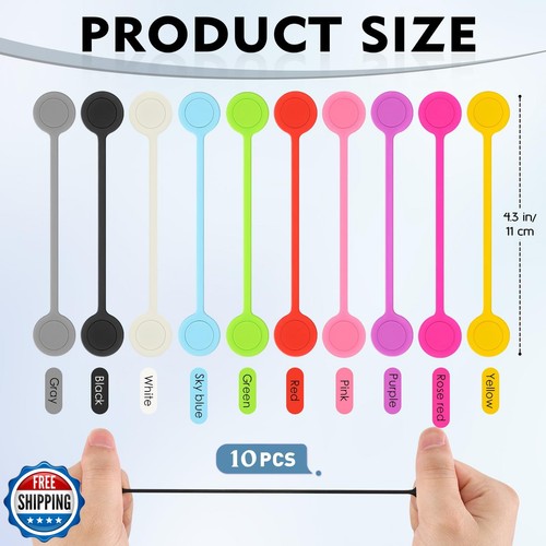 Reusable Magnetic Cable Ties, 10 Color 4.3 Inch Silicone Cable Ties Cord Orga - Afbeelding 2 van 5