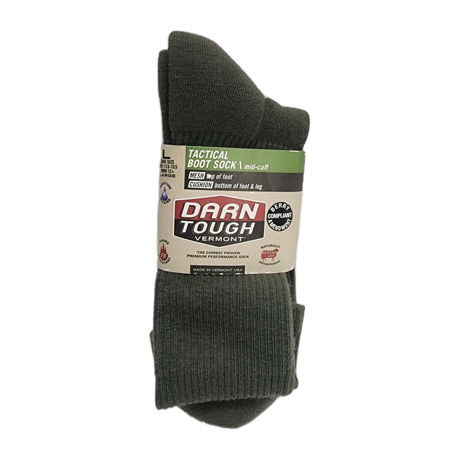 DARN TOUGH Vermont Tactical Boot Socks: Mid-Calf, FOLIAGE GREEN, Merino Wool NEW
