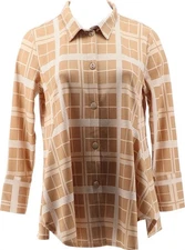 Attitudes Renee Button Front Cozy Knit Swing Shirt Pocket Khaki L NEW (1016)