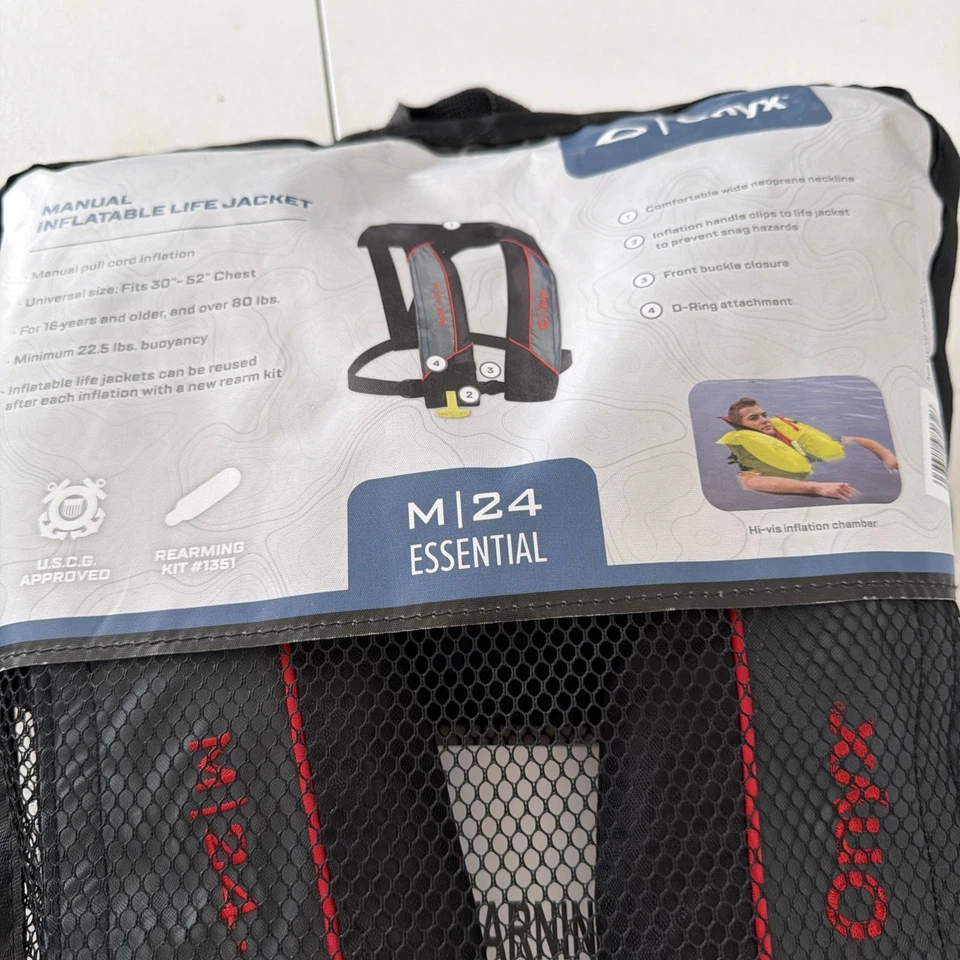 CHALECO SALVAVIDAS INFLABLE MANUAL ONYX M-24 ESSENTIAL - ROJO 131200-100-004-23, Nuevo Foto 3 de 4