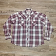 Vintage Wrancher by Wrangler Pearl Snap Shirt XL Red Maroon Plaid Western Rodeo