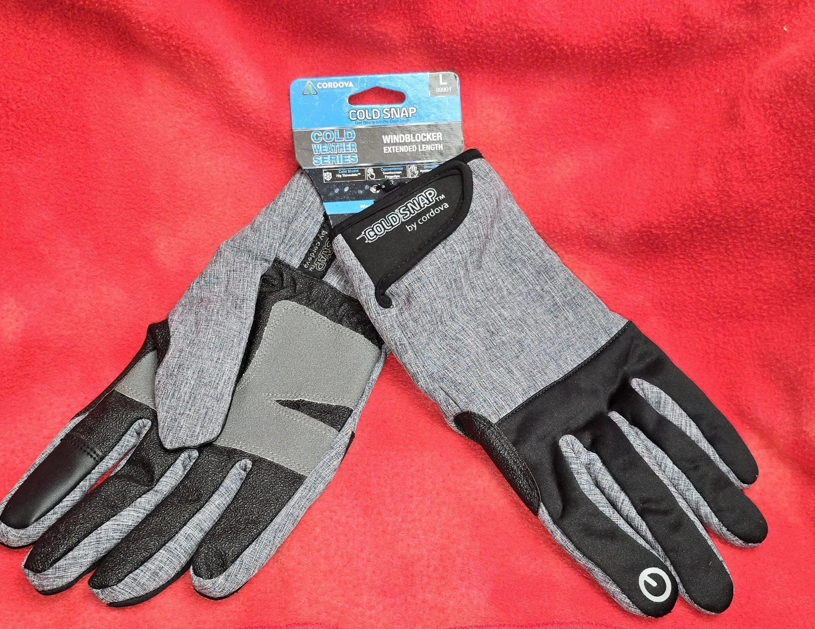NWT COLD SNAP BY CORDOVA MEN'S GLOVES GRAY& BLACK Sz L TOUCH SCREEN TECHNOLOGY
