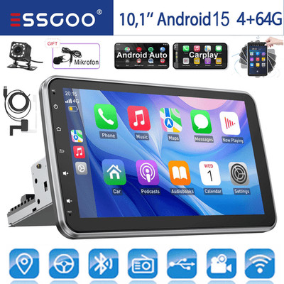 DAB+ Autoradio 4G+64GB Android 15 Carplay GPS Navi 1 DIN 360° Drehbar Bildschirm