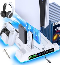 PS5/Slim/Pro Stand and Cooling Station with LED Controller Charging All White