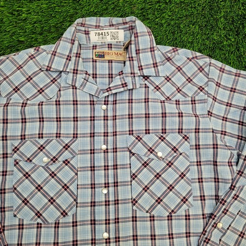 Vintage 80s Big-Mac Western Snap Shirt Medium 15.5 21x31 Blue - Picture 13 of 15