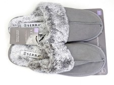 Serra Ladies Genuine Suede Faux Fur Slippers Size 9/10 - Grey 
