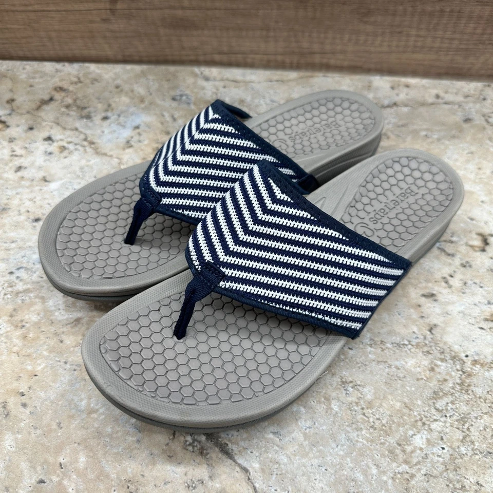 Sandalias Baretraps Mujer Talla 8M Azul Marino/Blanco Dasie Slides Cuña Tanga Rayas Foto 4 de 4