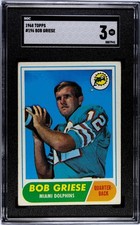 1968 TOPPS # 196 - BOB GRIESE - ROOKIE CARD - MIAMI DOLPHINS - SGC 3 (VG)