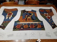 Vintage Halloween Vest Cut Sew Fabric Panel Magic NIght Pumpkins Glow w Button