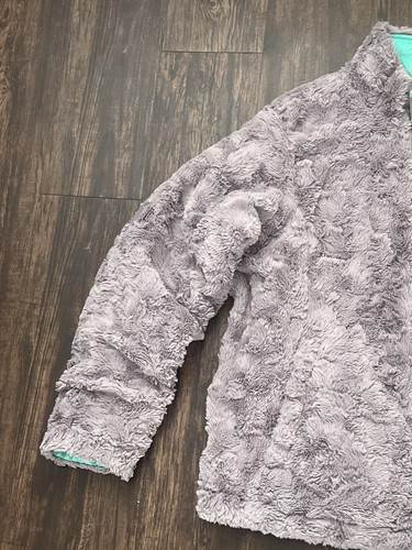 The North Face Reversible Puffer Teddy Bear Jacket Youth Size XL Aqua Green Gray - Picture 10 of 17