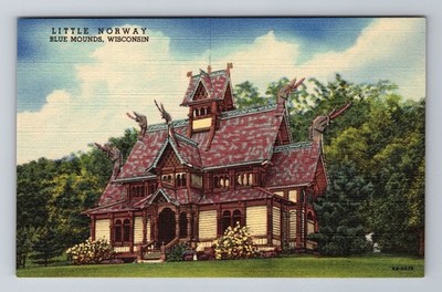 Blue Mounds WI-Wisconsin, Little Norway, Outside Of Home, Vintage Postcard