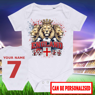 Personalisierte WM England Löwe Baby Grow - Name & Nummer