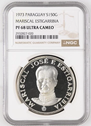 1973 PARAGUAY MARISCAL - Jose Felix - ESTIGARRIBIA S150G NGC PF 68 ULTRA CAMEO
