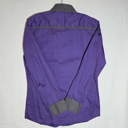 2 Mens Button Up Shirt SIZE MEDIUM Ferreti & No Boundries BLACK & PURPLE Long Sl - Picture 12 of 17