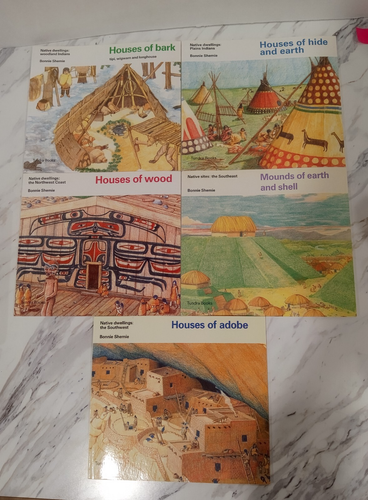 Lot de 5 livres Maisons de... : écorce - cache et terre - bois - terre et coquille - Adobe
