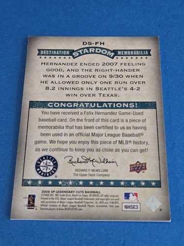 FELIX HERNANDEZ 2008 UPPER DECK SP LEGENDARY CUTS - DESTINATION STARDOM JERSEY - Picture 2 of 2