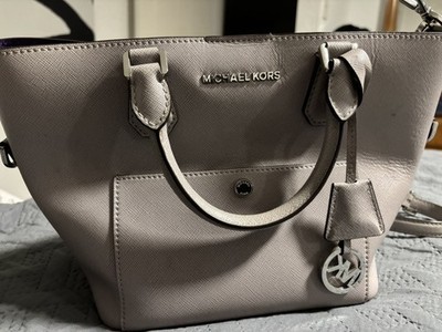 Michael Kors New Camille Large Pebbled Gray Leather Satchel Handbag