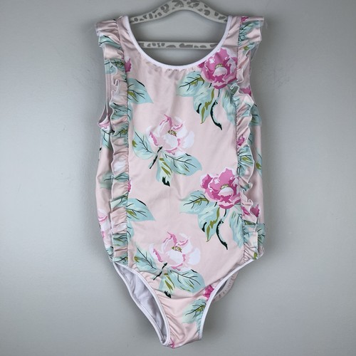 Sweet Honey Pink Floral Flowers One Piece Swimsuit Size 12 Years Ruffle Boutique