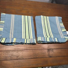 Wavelry Blue Yellwo Striped Euro Shams Set of 2 with Ruffled Edge | 26 x 26