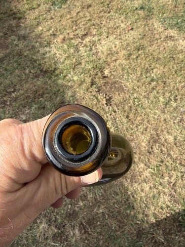 Botella antigua de vidrio soplado a mano de vino vino ámbar = parte superior aplicada = Pontil en la parte inferior - Imagen 8 de 11