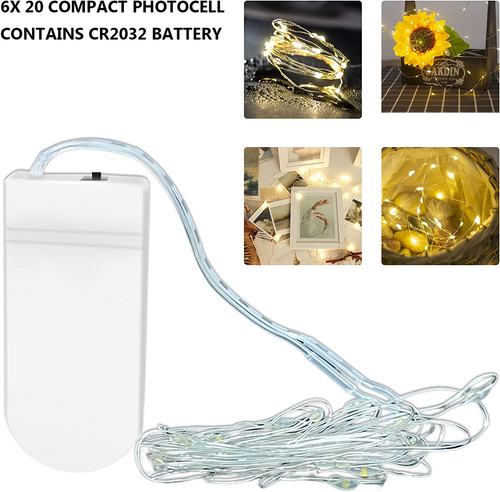Stringa Luci LED a Batteria, 6 Pezzi Impermeabile 20 LED 2M Mini Lampada a Fili - Foto 3 di 12