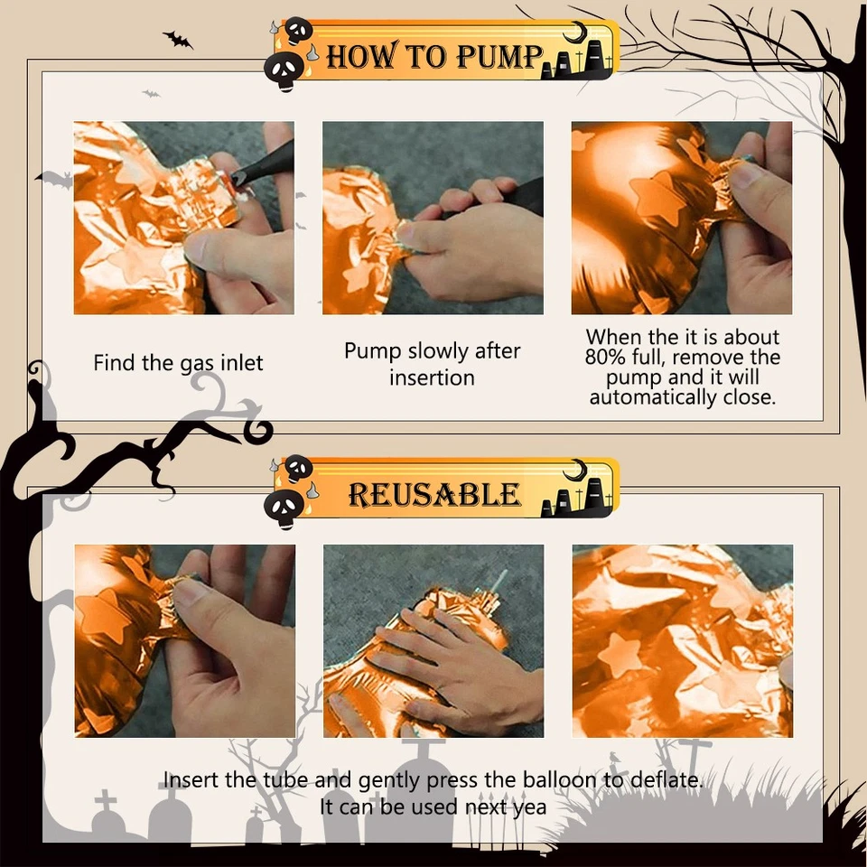 Globos inflables de Halloween fantasma calabaza esqueleto terrorífico fiesta papel aluminio decoración Foto 4 de 4