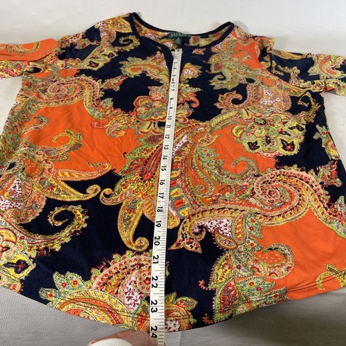 Camisa para mujer Lauren Ralph Lauren cachemira con botones negra naranja talla 1X - Imagen 9 de 9