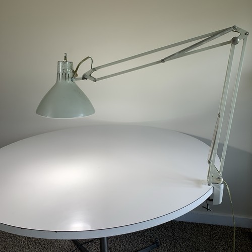 Vintage LUXO Drafting Lamp Swing Arm Adjustable Articulating Clamp Mount White