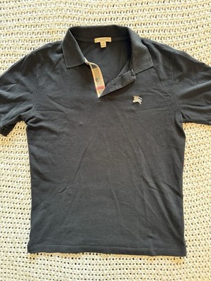 Burberry Brit Polo Black With Check Trim Size SMALL 100% Cotton