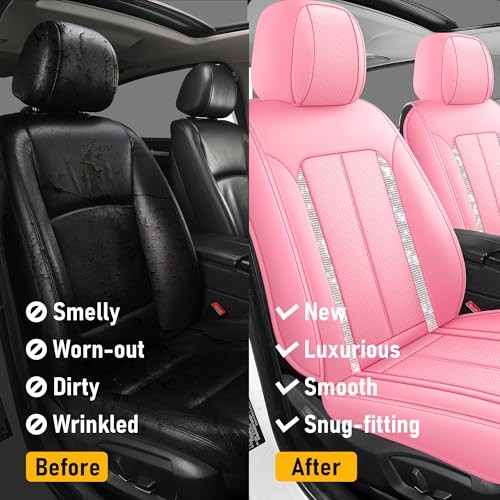 Pink Bling Car Seat Covers Full Set | Cute Girly Faux Leather Seat Covers for - Picture 3 of 7