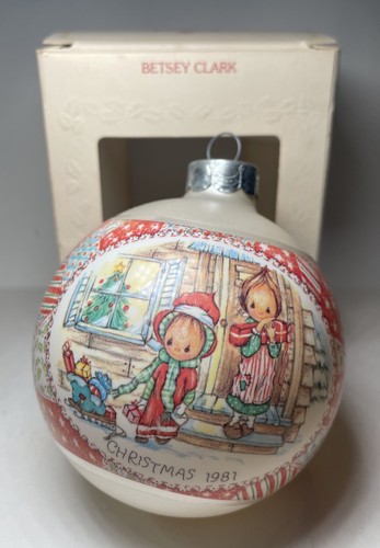 Palla di Natale in vetro Betsey Clark 1981 vintage ornamento segno distintivo con scatola - Foto 1 di 5