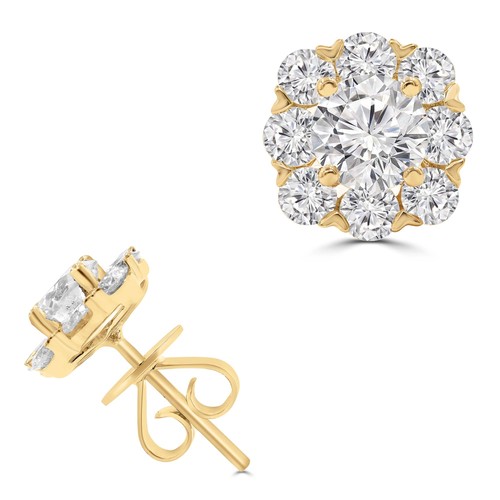 1.5 CT Round VS1 F Diamond Halo Earrings 18K Yellow Gold - Picture 2 of 4