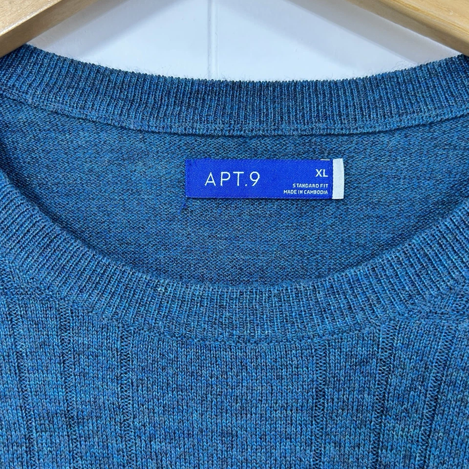 APT 9 Men’s XXL Teal Merino Wool Blend Sweater Modern Luxe Crewneck Ultra Soft - Image 2 of 4