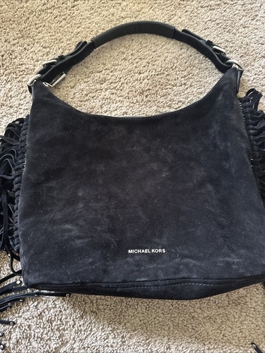 Michael Kors Schultertasche Damen Billy Schwarz Wildleder Leder Fransen - Bild 2 von 9