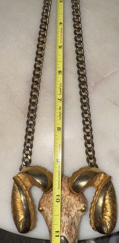 Razza Vintage Ram Head Pendant Necklace Brass Ram Horns On Chain - Picture 8 of 8