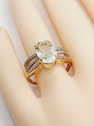 9ct Aquamarine & Diamond Dress Cocktail Ring Yellow Gold 375 Size Q 1/2 - Picture 18 of 24