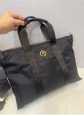 #ad Versace Mini Totte Fabric Calf Enamel Bag Black $1300 Retail Authentic $500.00