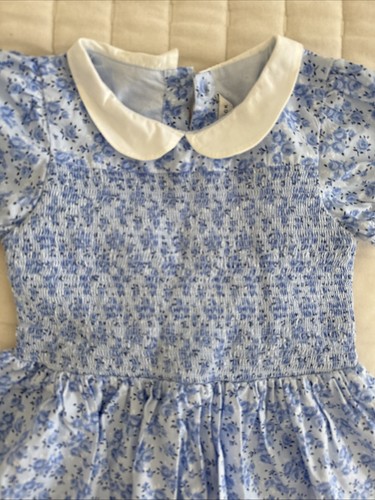 Janie and Jack Floral Smocked Charlotte Dress Blue White Collared Size 6 - Picture 4 of 11