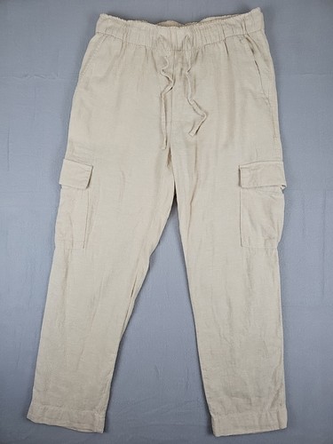 Gap Easy Hose Cargo Damen Größe Small Zierlich Beige Leinenmischung Pull-On Kordelzug