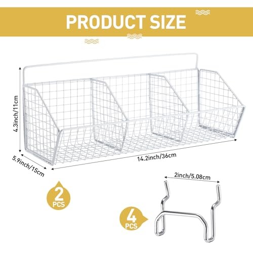 Set 2 Pezzi Cestini da Garage in Metallo con 4 Ganci Pegboard - Montaggio a Parete Bianco - Foto 3 di 8