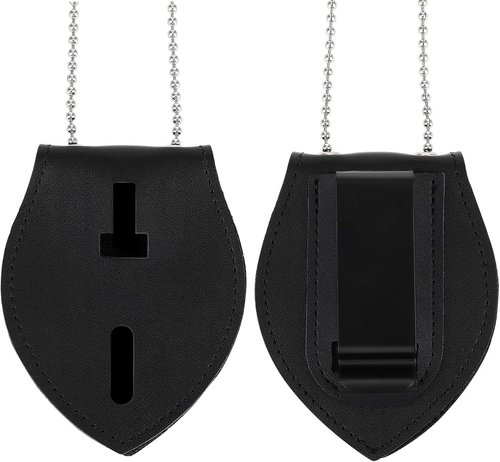 Universal Cowhide Police Badge Holder with Metal Clip and Chain - Black - Picture 12 of 12