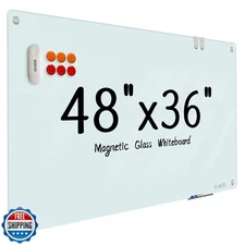 Glass Whiteboard - Glass Dry Erase Board 48" x 36" Magnetic White Board Writi