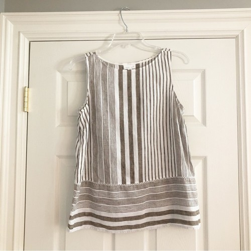 J Jill Love Linen Top Small Petite Sleeveless Blouse Brown White Striped Shirt - Picture 6 of 12