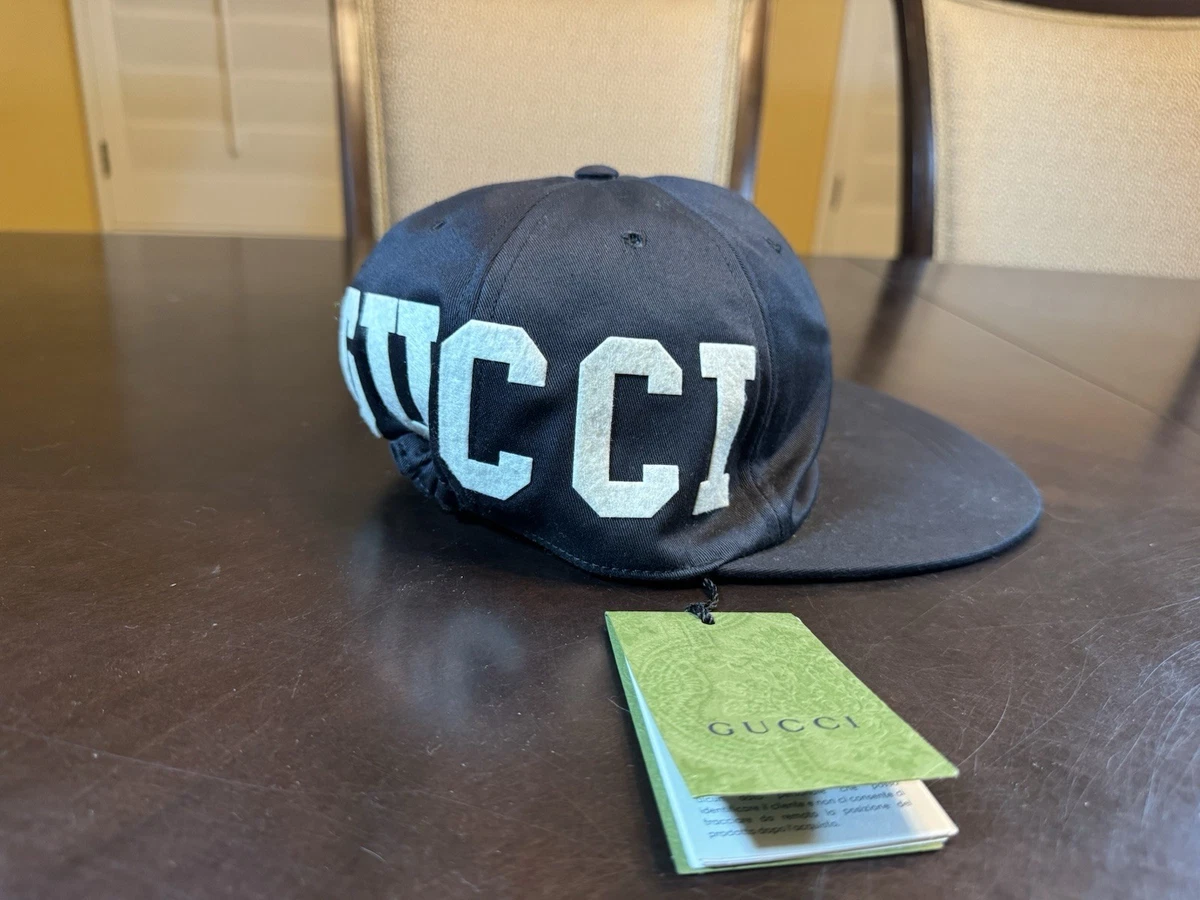 New Gucci Logo Black White Baseball Hat Size XL EMBROIDERED WOOL BASEBALL CAP – Suit Negozi Row main image 2